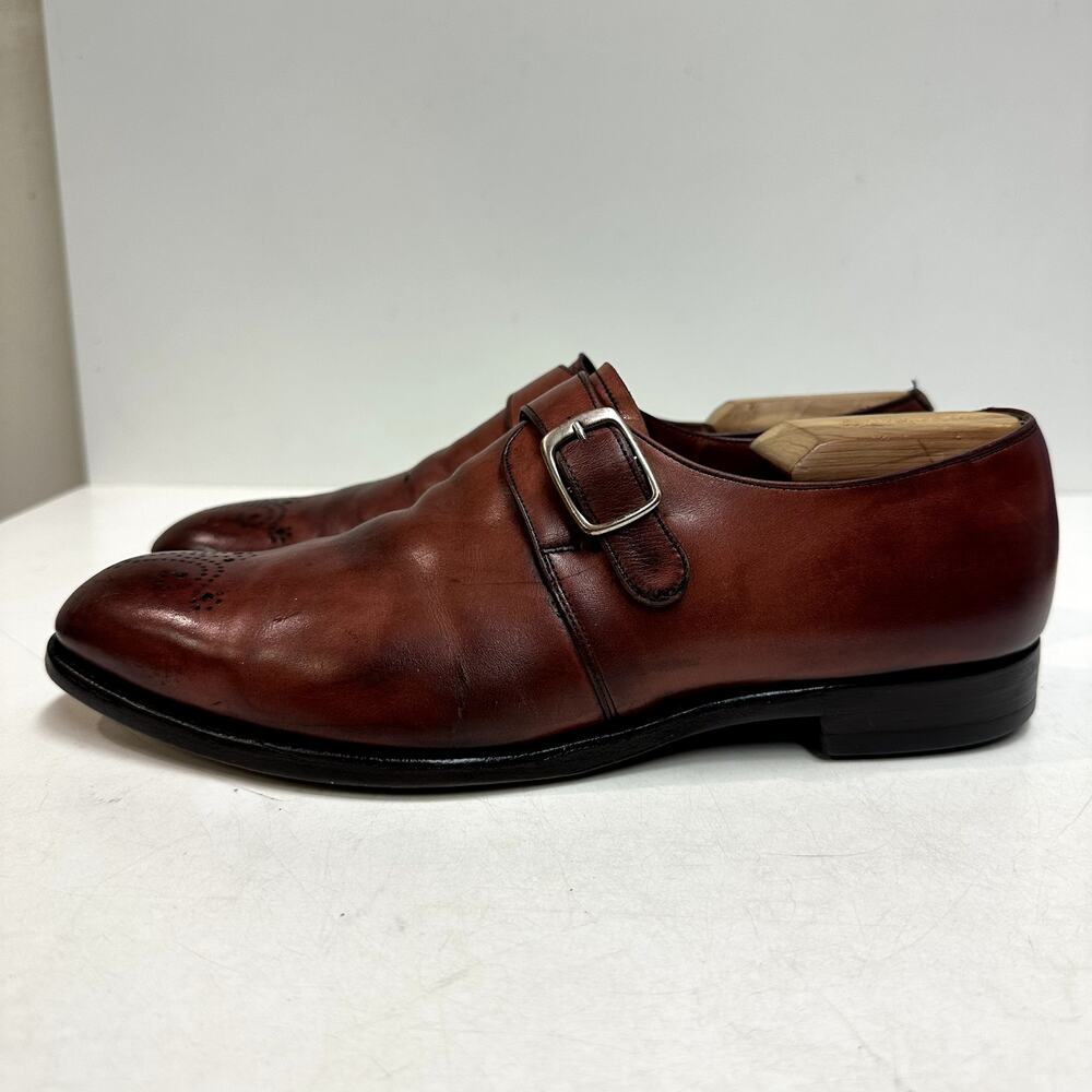 GUC Edward Green Monk Strap Burgundy Calf Medallion Toe Made in England VTG 9